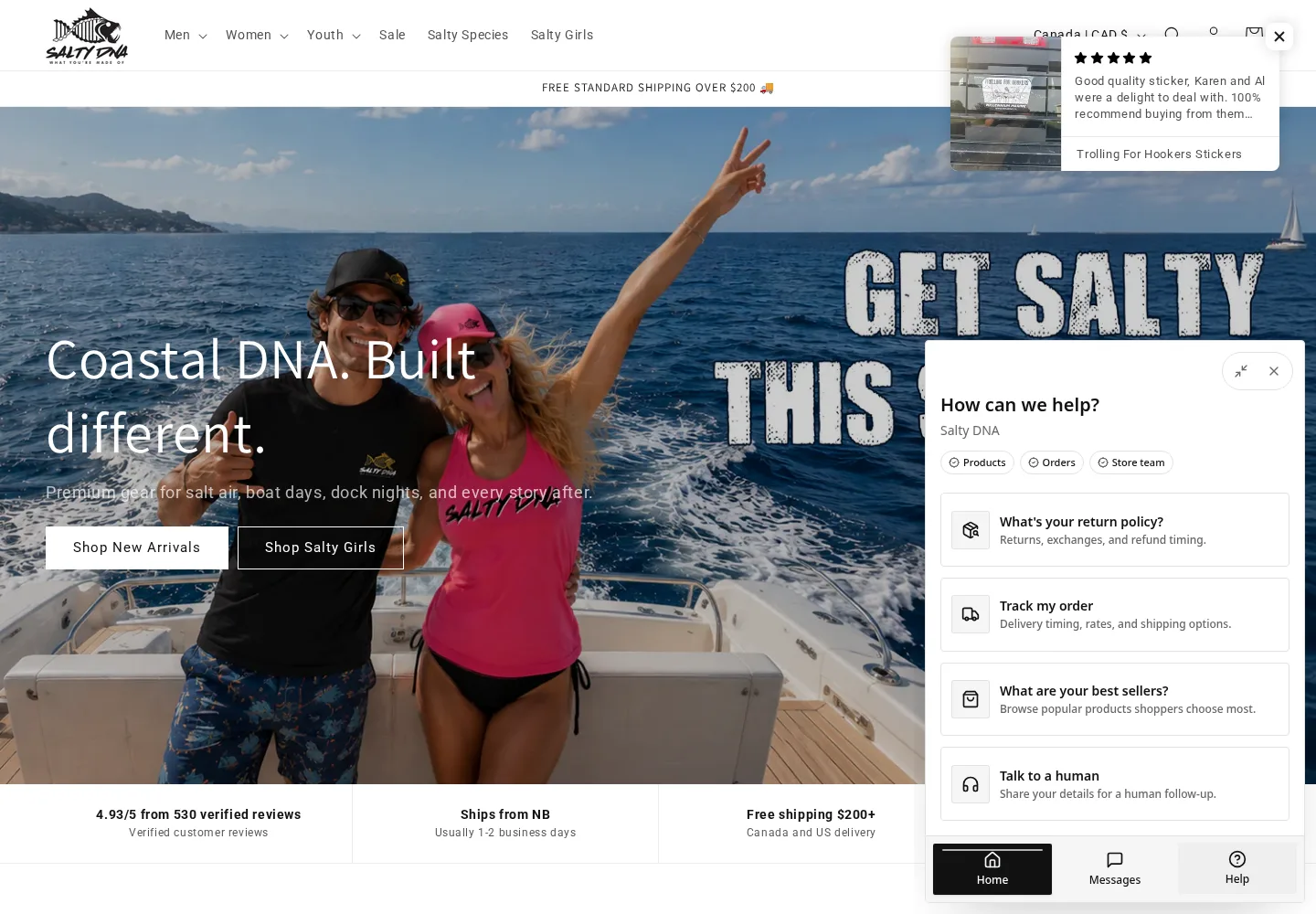 SaltyDNA Shopify storefront with the Zeiko customer agent open